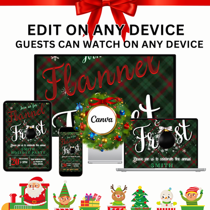 Christmas Flannel Party Video Invitation – Editable Flannel and Frost Evite