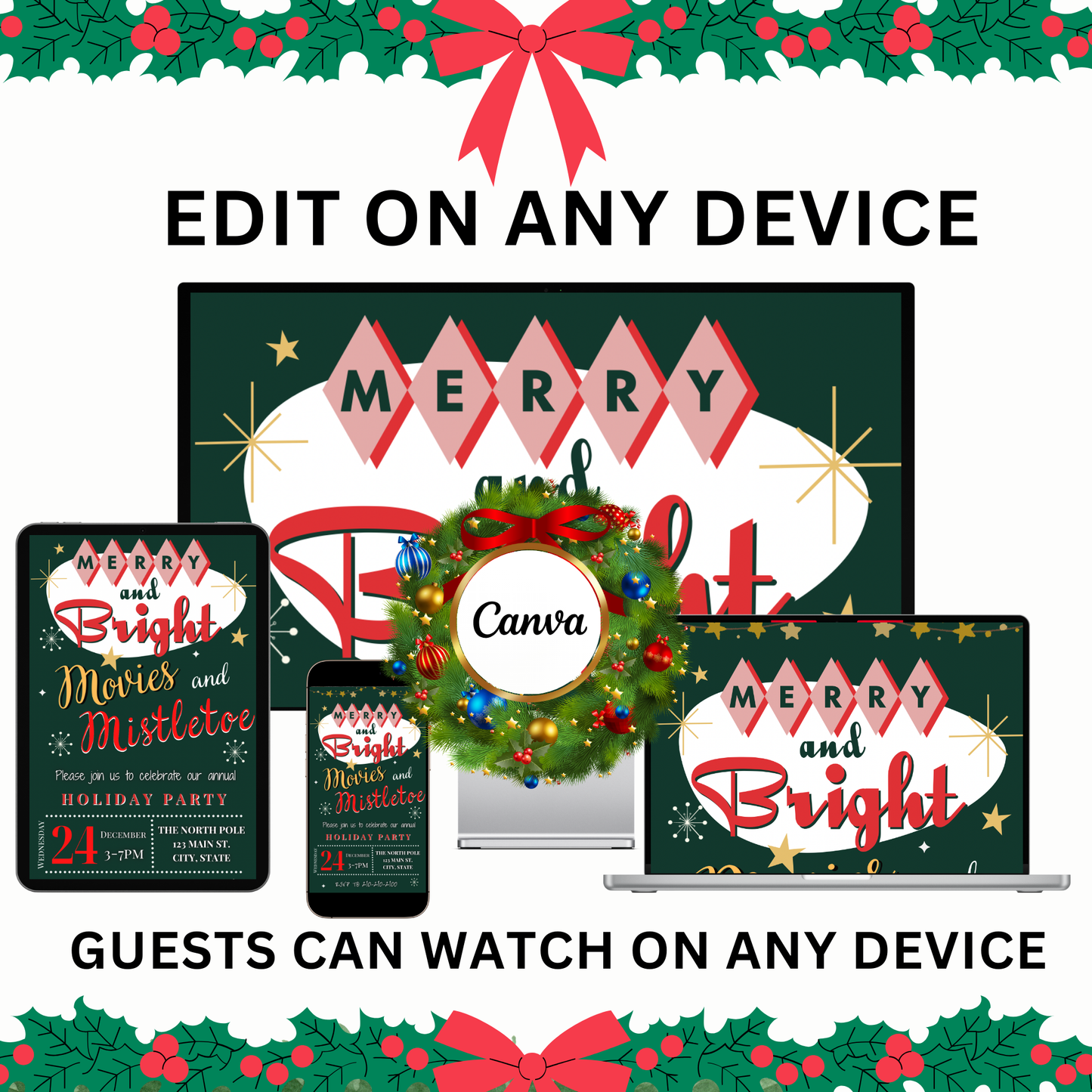 Retro Christmas Party Video Invitation – Editable Christmas Movie Evite