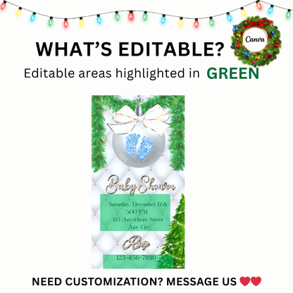 Boy Baby Shower Christmas Party Video Invitation – Editable Baby Blue Footprints Holiday Evite