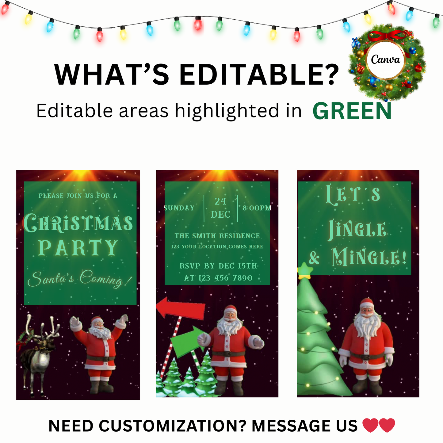 Dancing Santa and Reindeer Christmas Party Video Invitation – Editable Canva Santa Evite