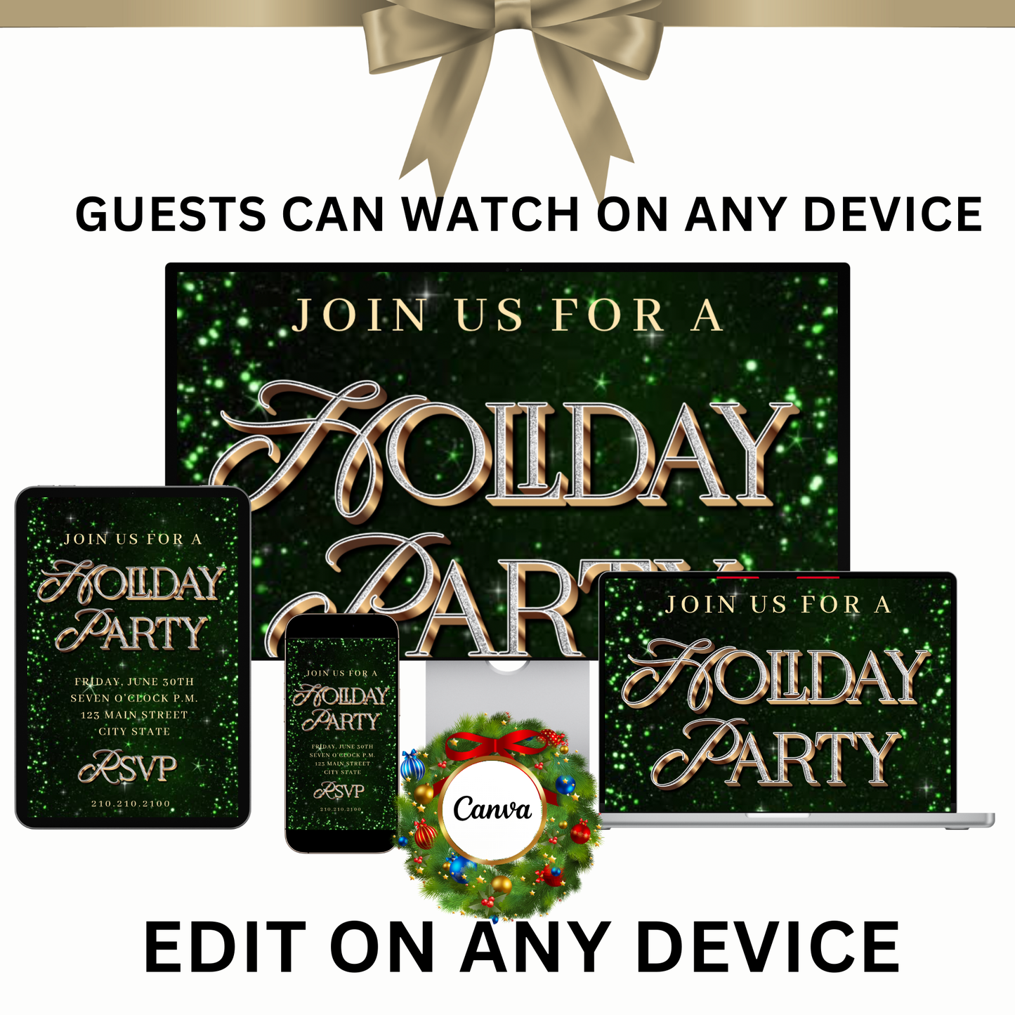 Christmas Tree Party Video Invitation – Animated Glitter Holiday Party Mobile Evite