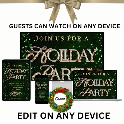 Christmas Tree Party Video Invitation – Animated Glitter Holiday Party Mobile Evite