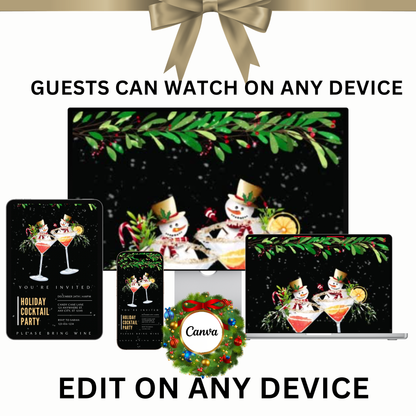 Christmas Party Video Invitation – Animated Holiday Cocktail Party - Editable Mobile