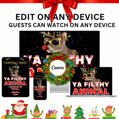 Ya Filthy Animal Christmas Video Invitation – Editable Christmas Vacation Evite