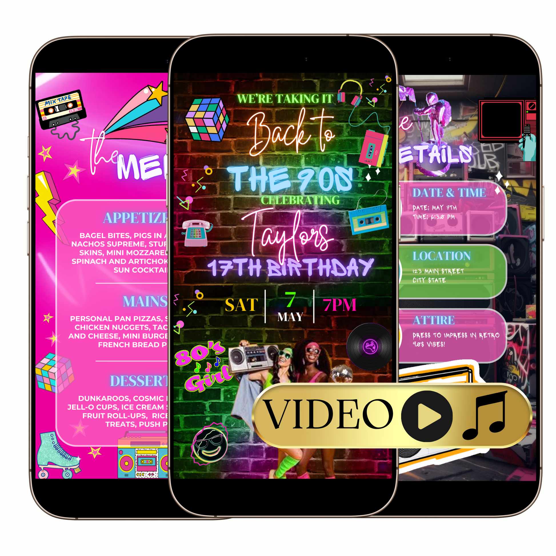 80s 90s 2000s Neon Party Animated Evite Template