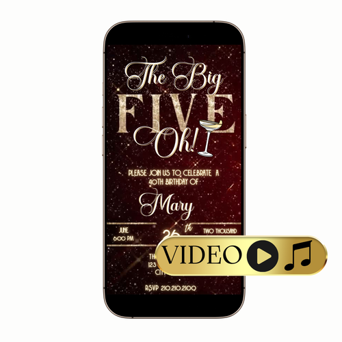 Editable Chic The Big Five-Oh 50th Birthday Video Invitation — Gold & Champagne Theme Template