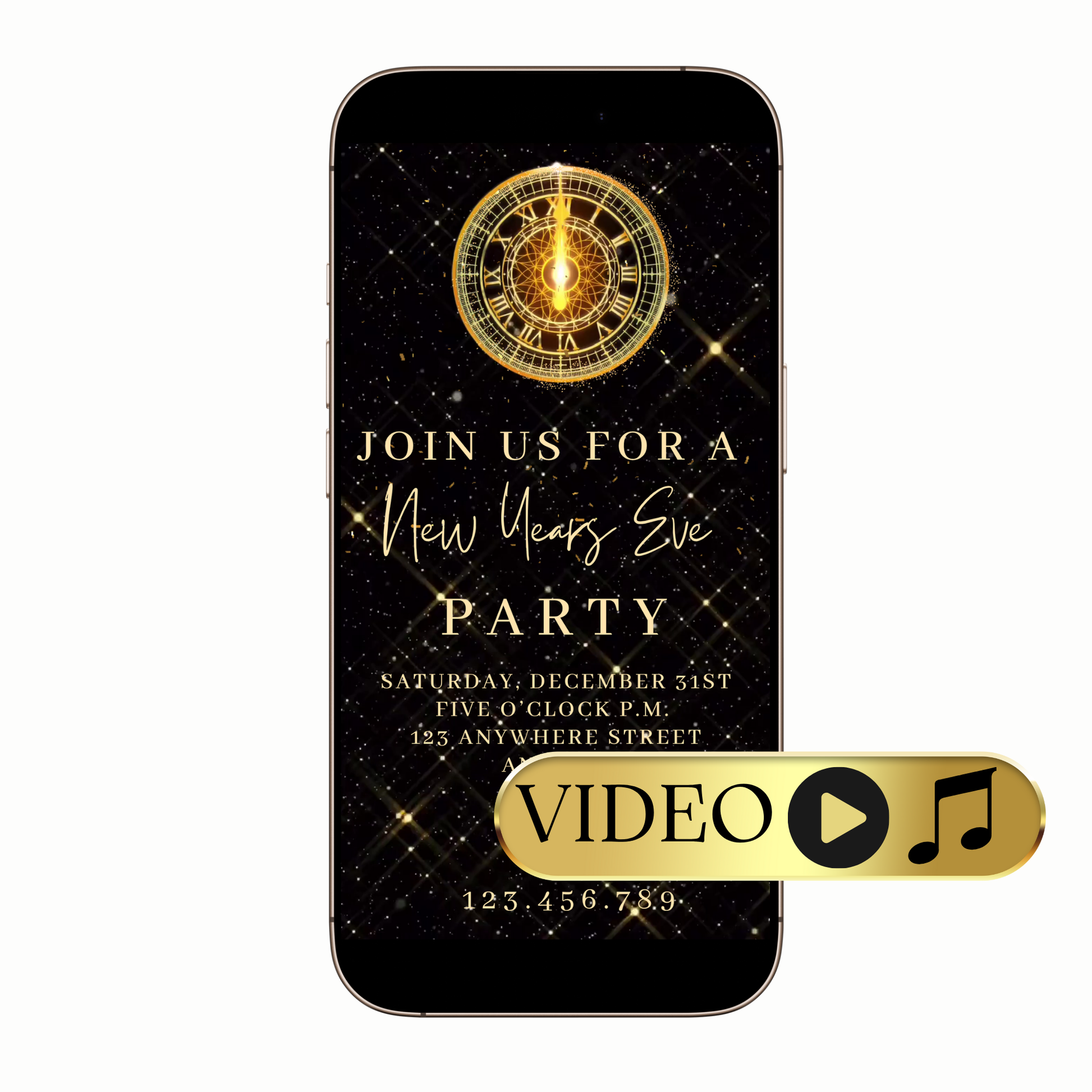 Digital New Year's Eve countdown clock video invitation template