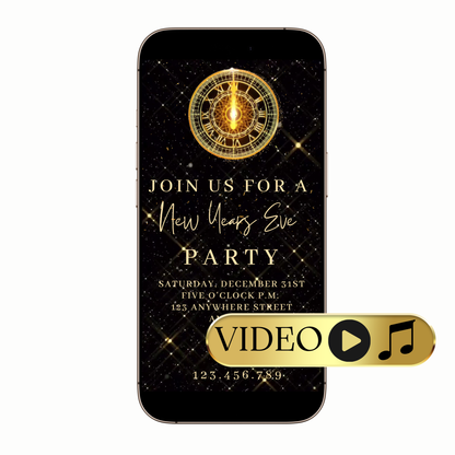 Digital New Year's Eve countdown clock video invitation template