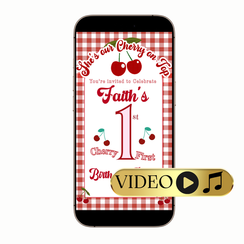 Animated cherry party video invitation with fruity design