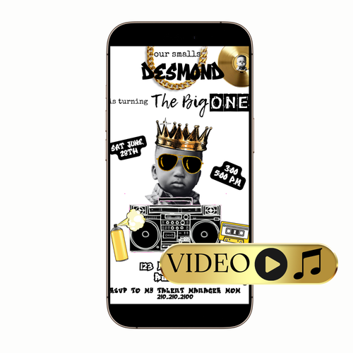 Retro hip-hop themed party video invitation with bold fonts
