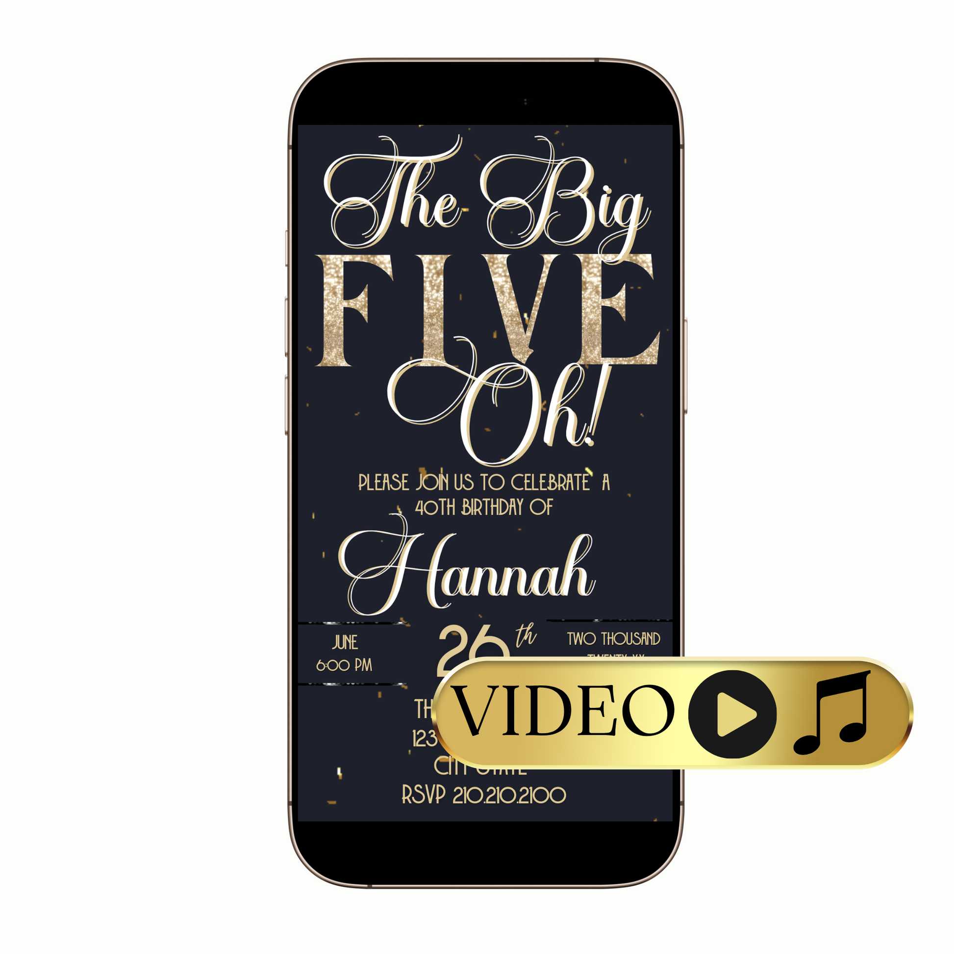 Editable Golden Milestone Digital Video Invitation Template