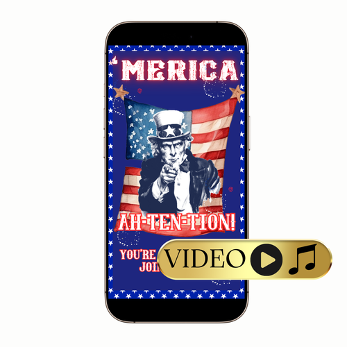 Flat lay with dog tags, camo fabric, and phone showing invite