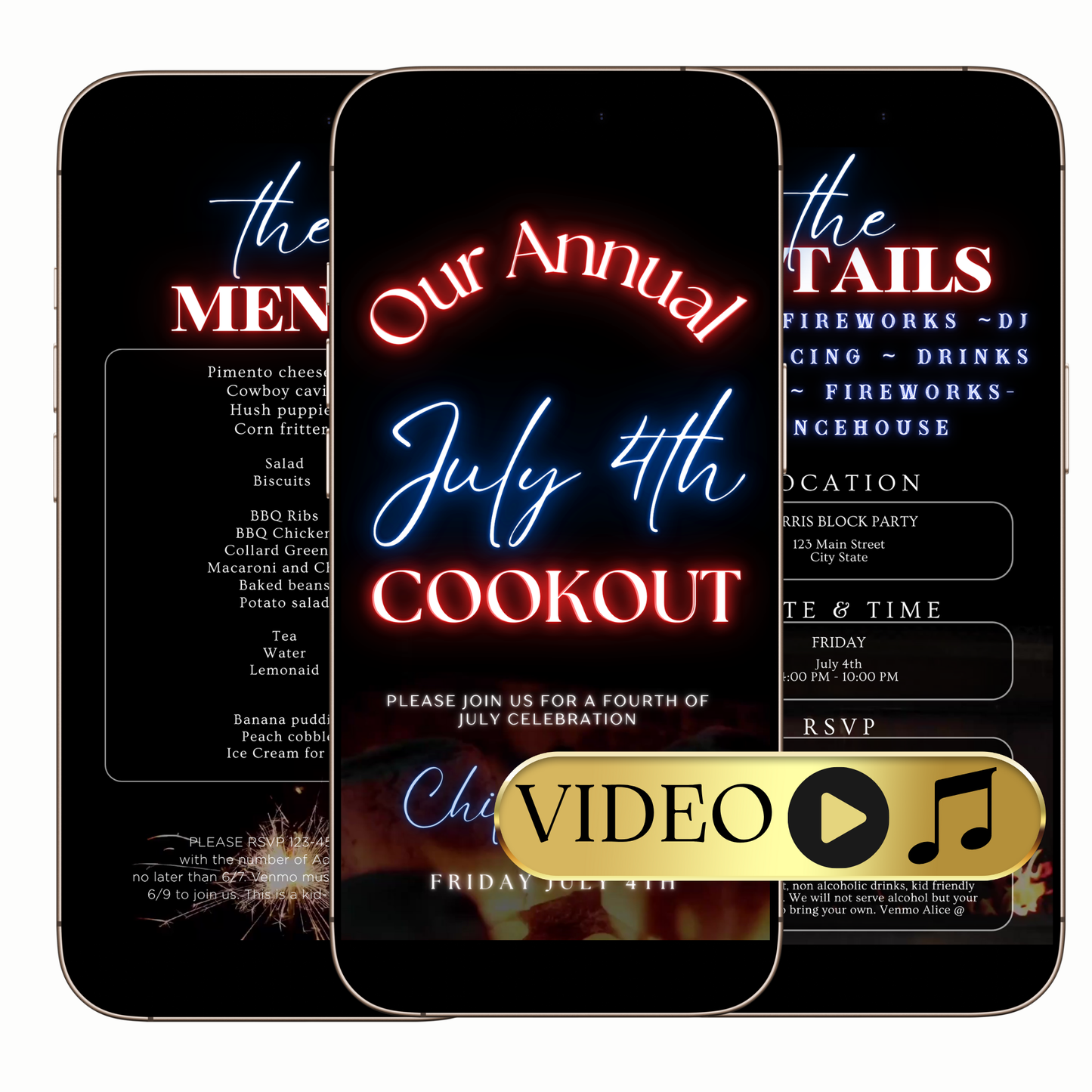 Editable July 4th Cookout Video Invitation – Chill & Grill Independence Day Party Evite Template