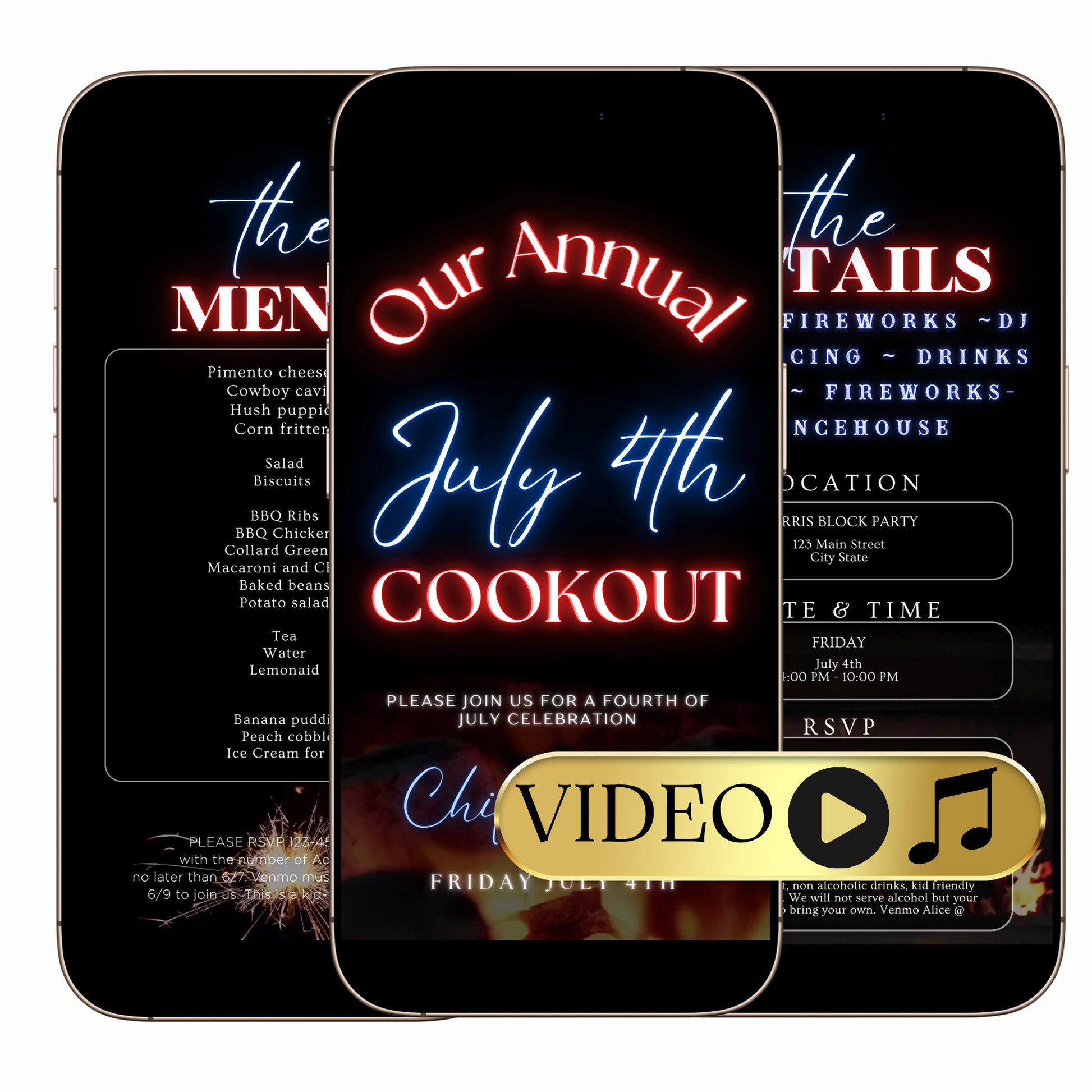 Editable July 4th Cookout Video Invitation – Chill & Grill Independence Day Party Evite Template