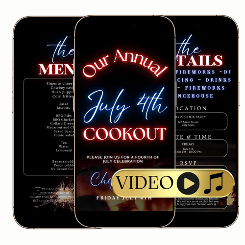 Editable July 4th Cookout Video Invitation – Chill & Grill Independence Day Party Evite Template