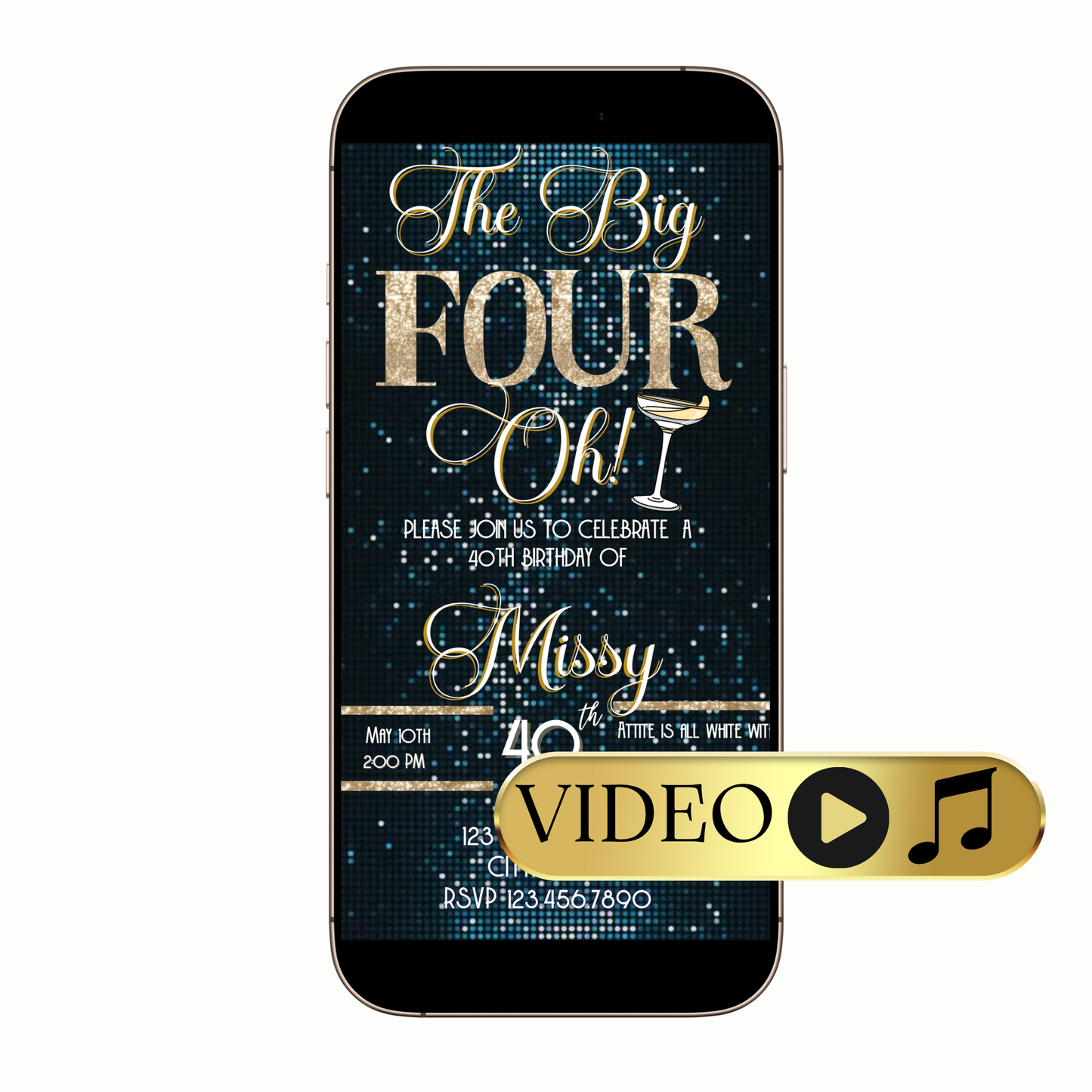 Editable Blue and Gold Glam Video Invitation Template