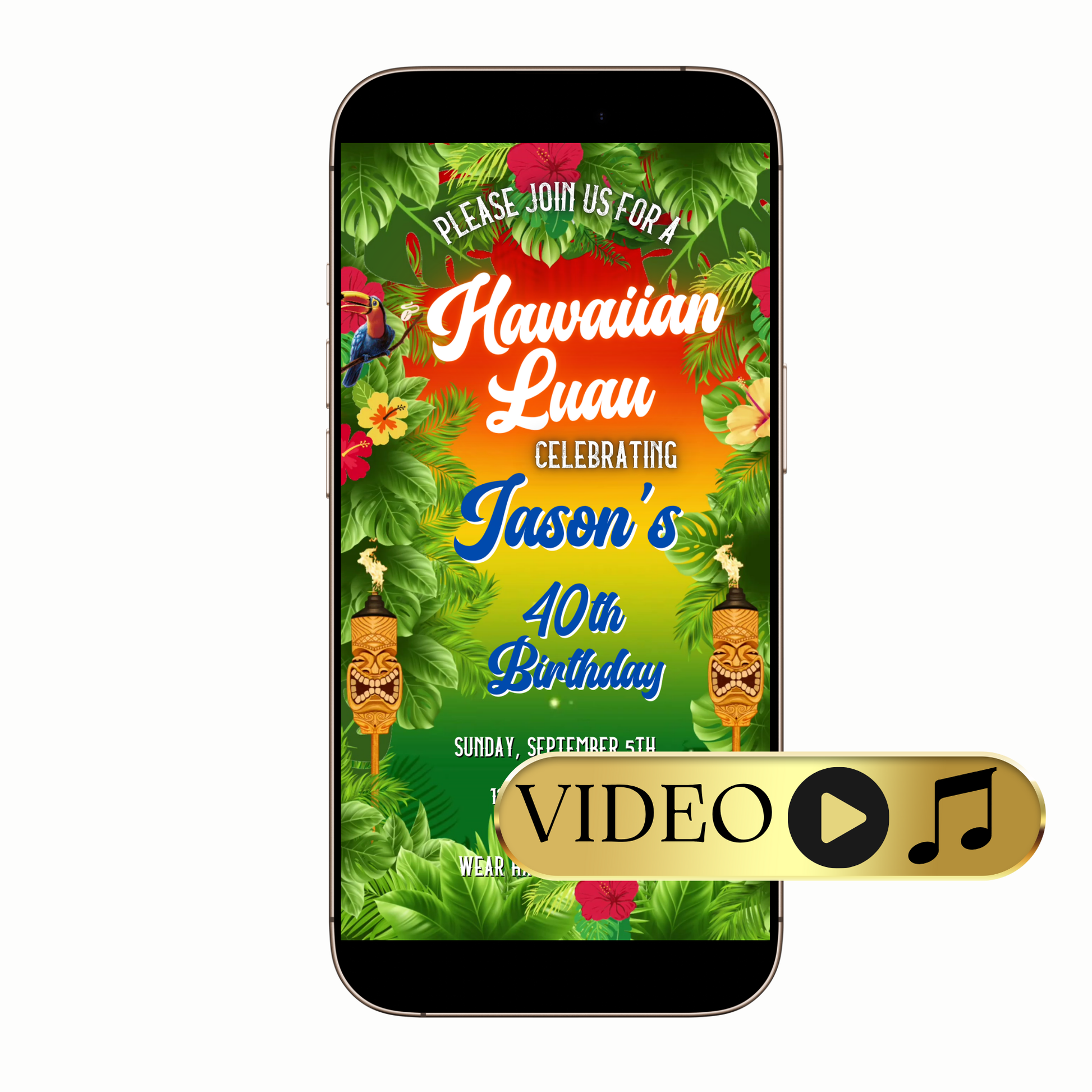 Editable Sunset Hawaiian Luau Video Invitation Template