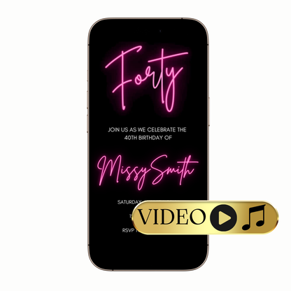Editable Neon Pink Glow Digital Video Invitation Template