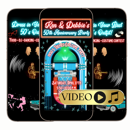 Editable Rockabilly 1950s Themed Party Video Invitation