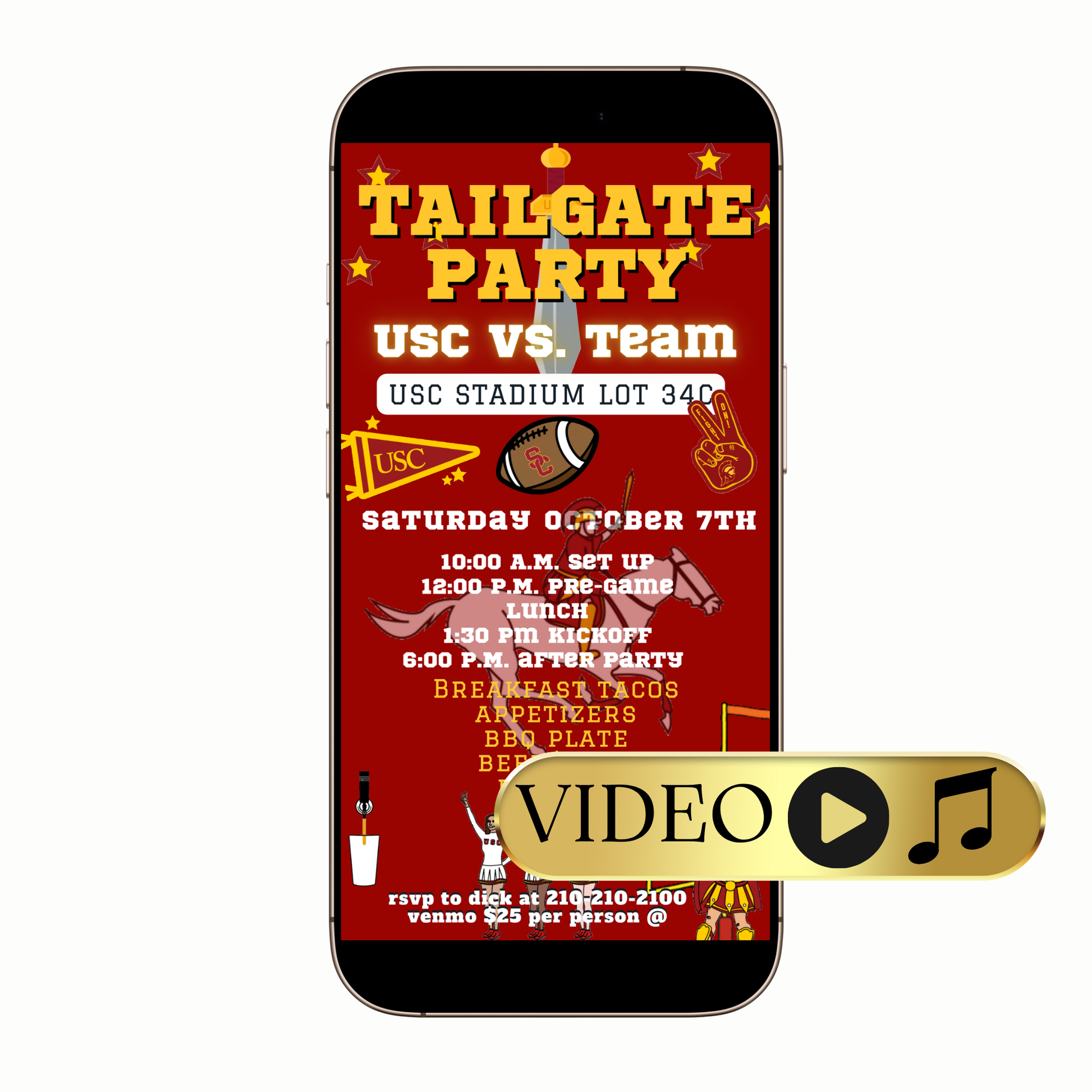 Digital USC Trojans stadium tailgate video invitation