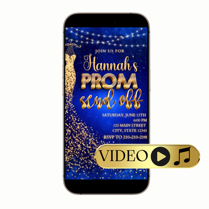 Blue and gold prom video invitation digital template