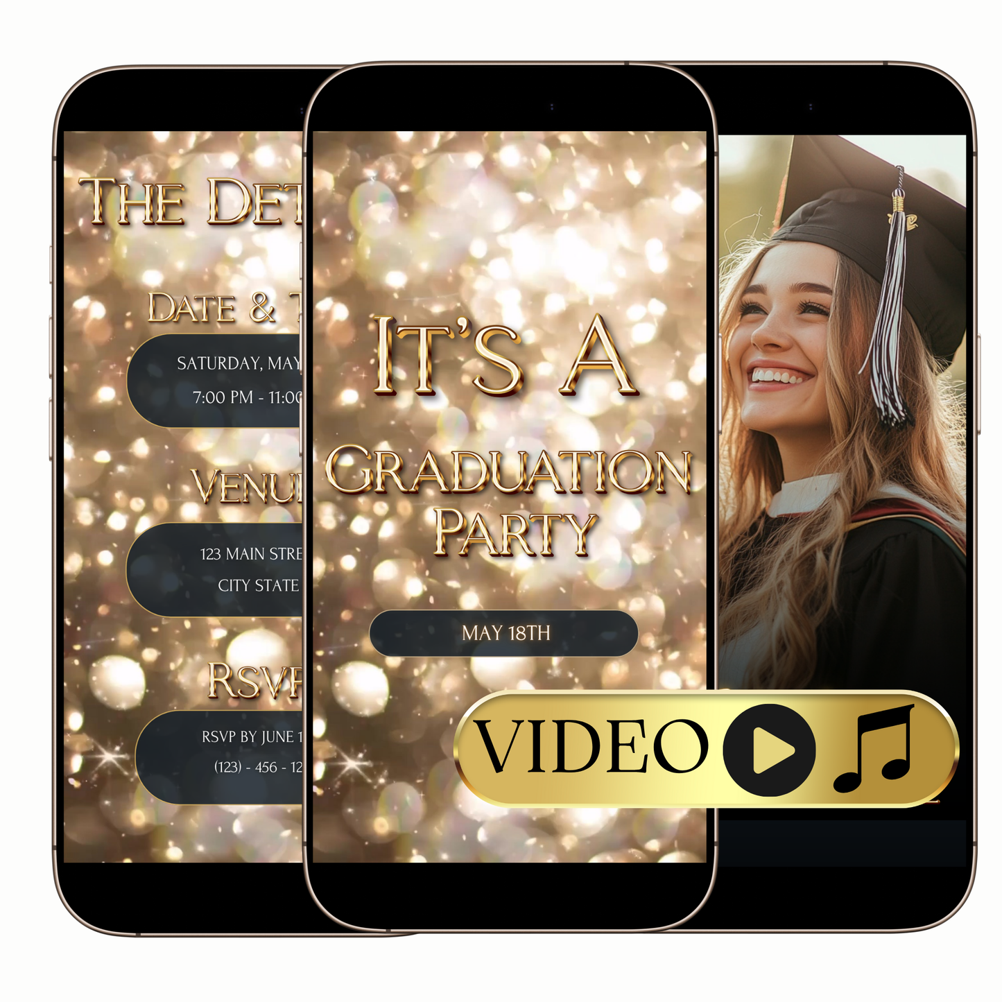 Golden bokeh lights party video invitation digital elegant