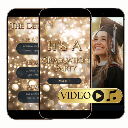 Golden bokeh lights party video invitation digital elegant