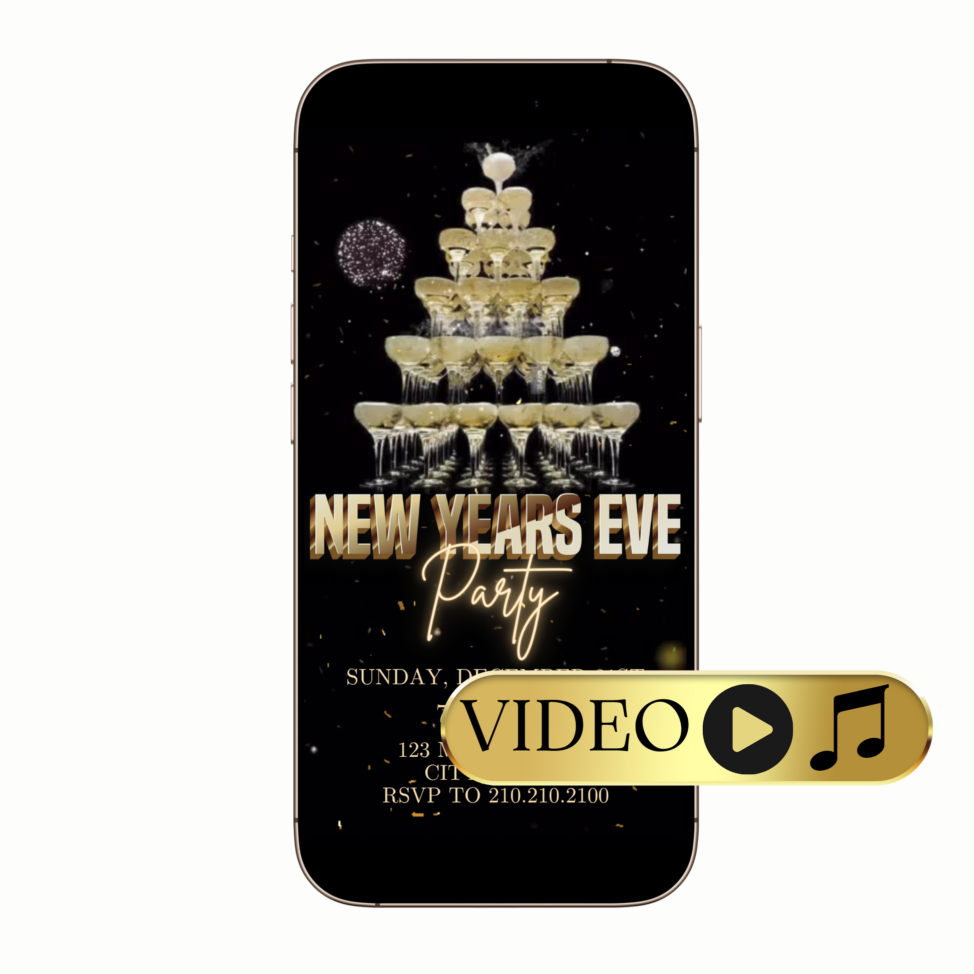 Digital champagne tower New Year's Eve video invitation