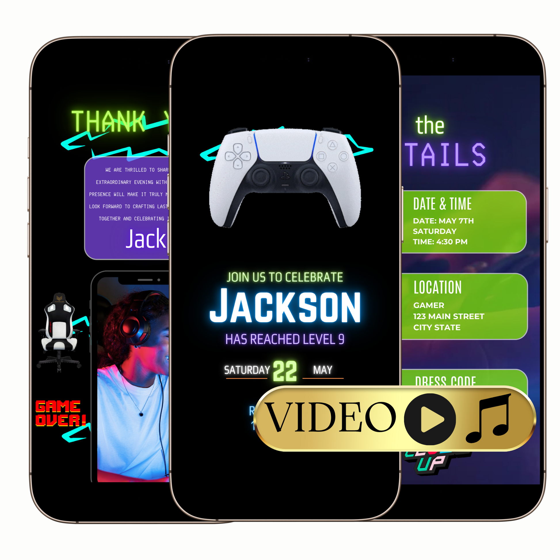 Neon Controller Theme Animated Evite Template