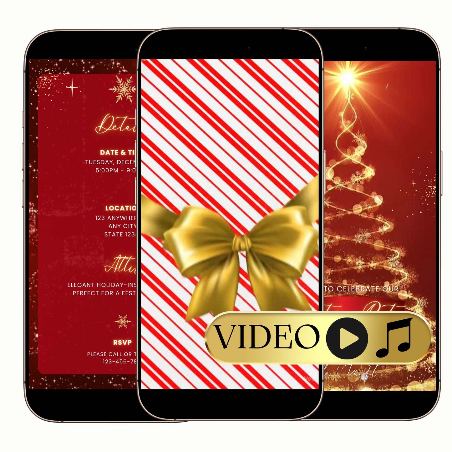 Digital festive light tree video invitation template