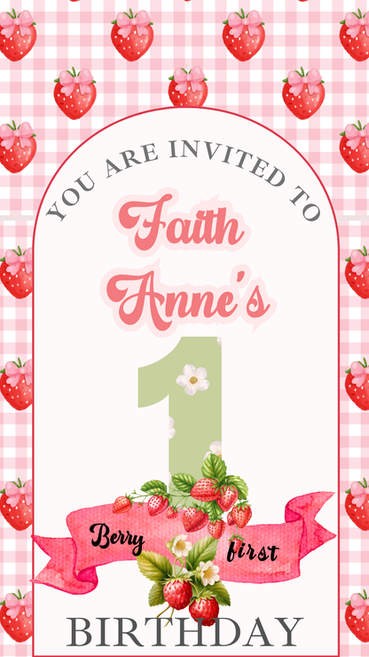 Close-up of editable text fields on strawberry-themed video template