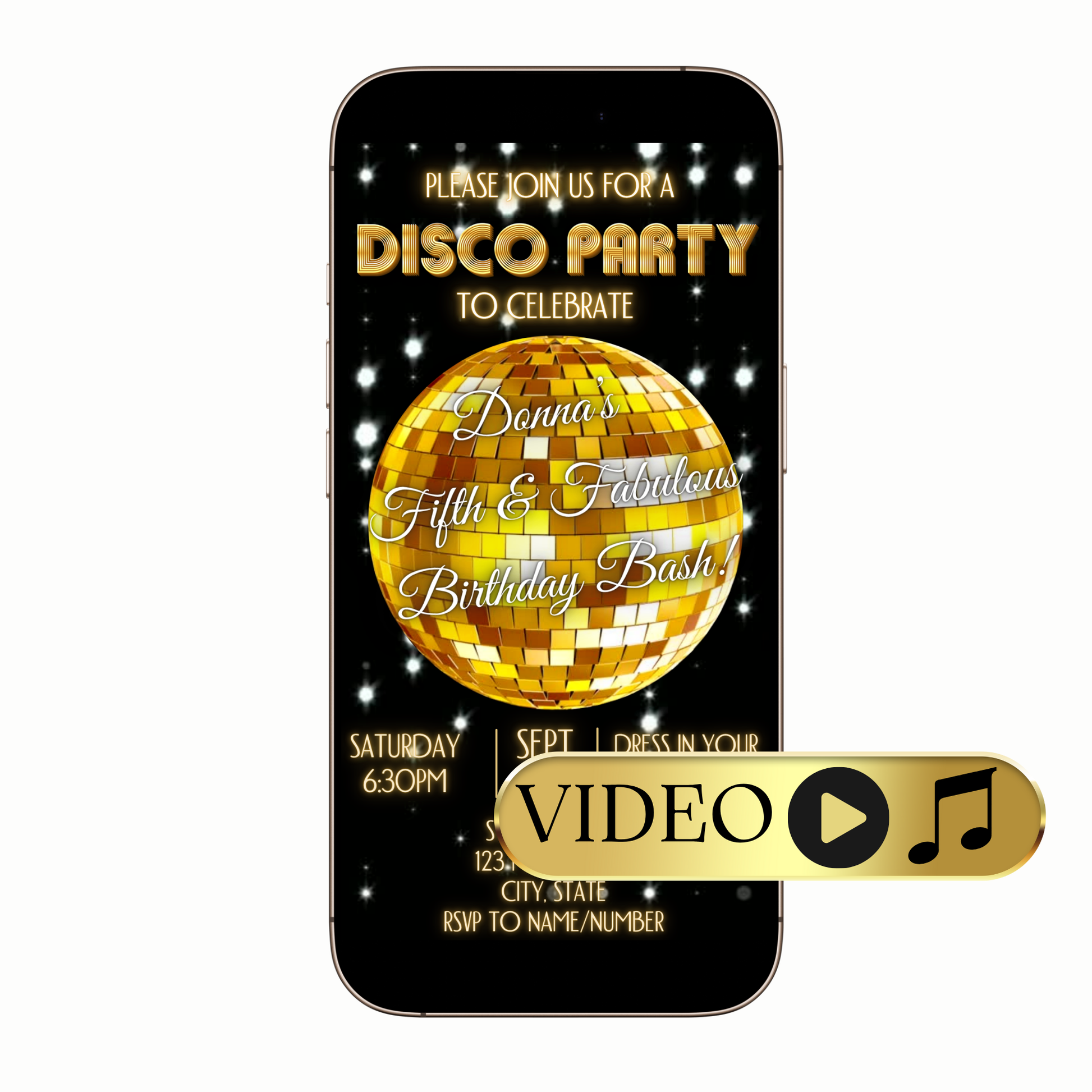 Digital Gold Glitter Video Invitation MP4