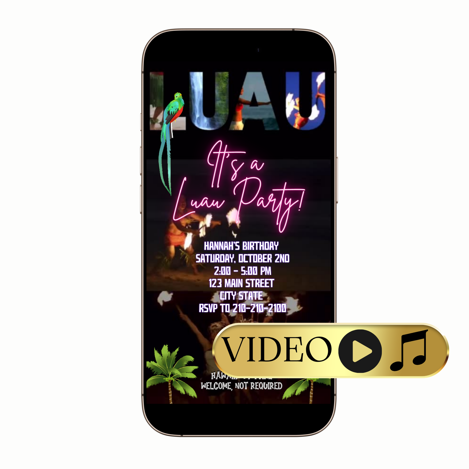 Fire Dance Luau Party Video Invitation for Mobile Sharing