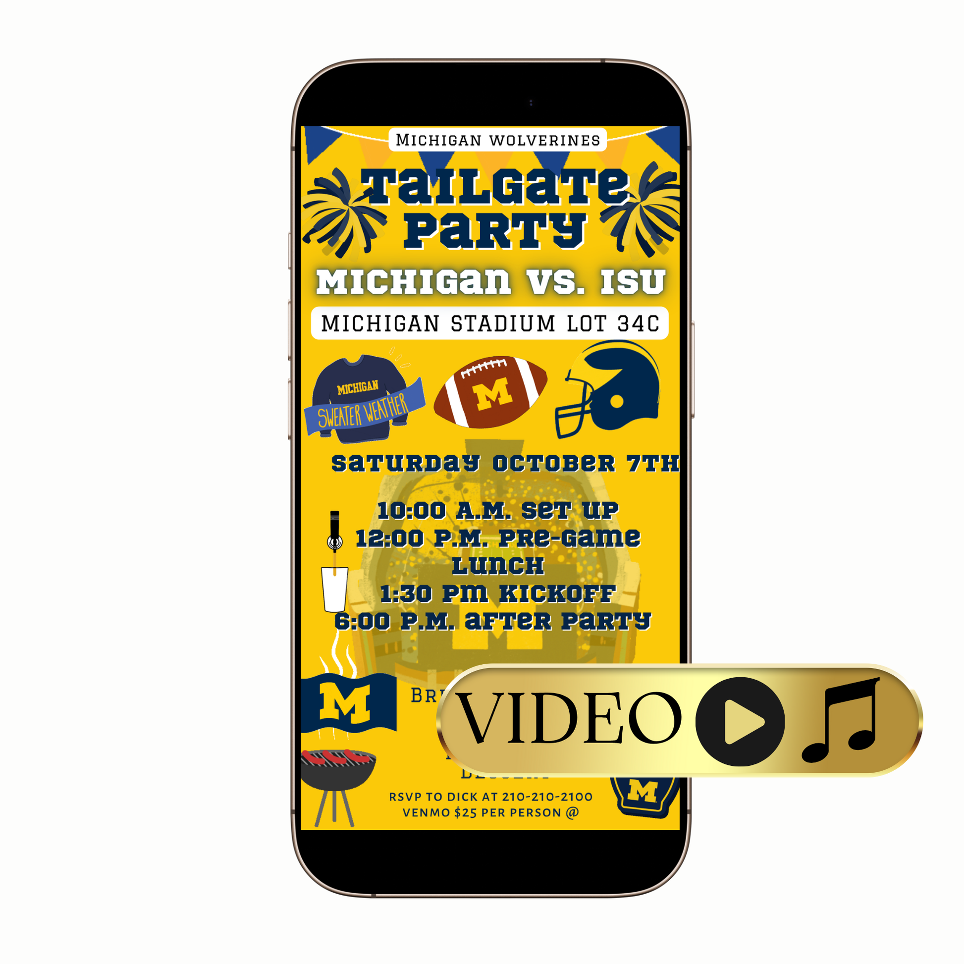 Michigan Wolverines tailgate video invitation digital