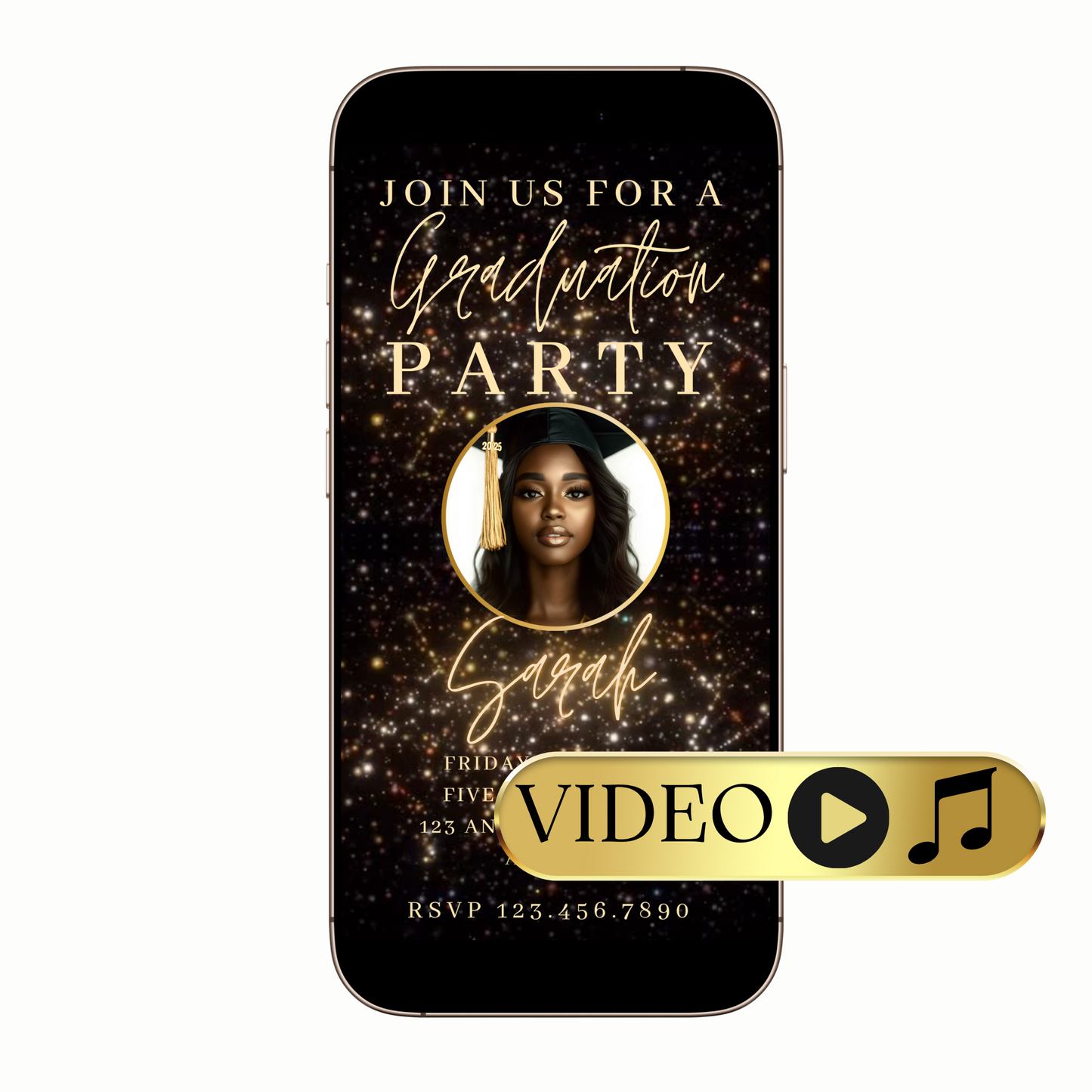 Editable Gold Sparkle Frame Digital Video Invitation Template