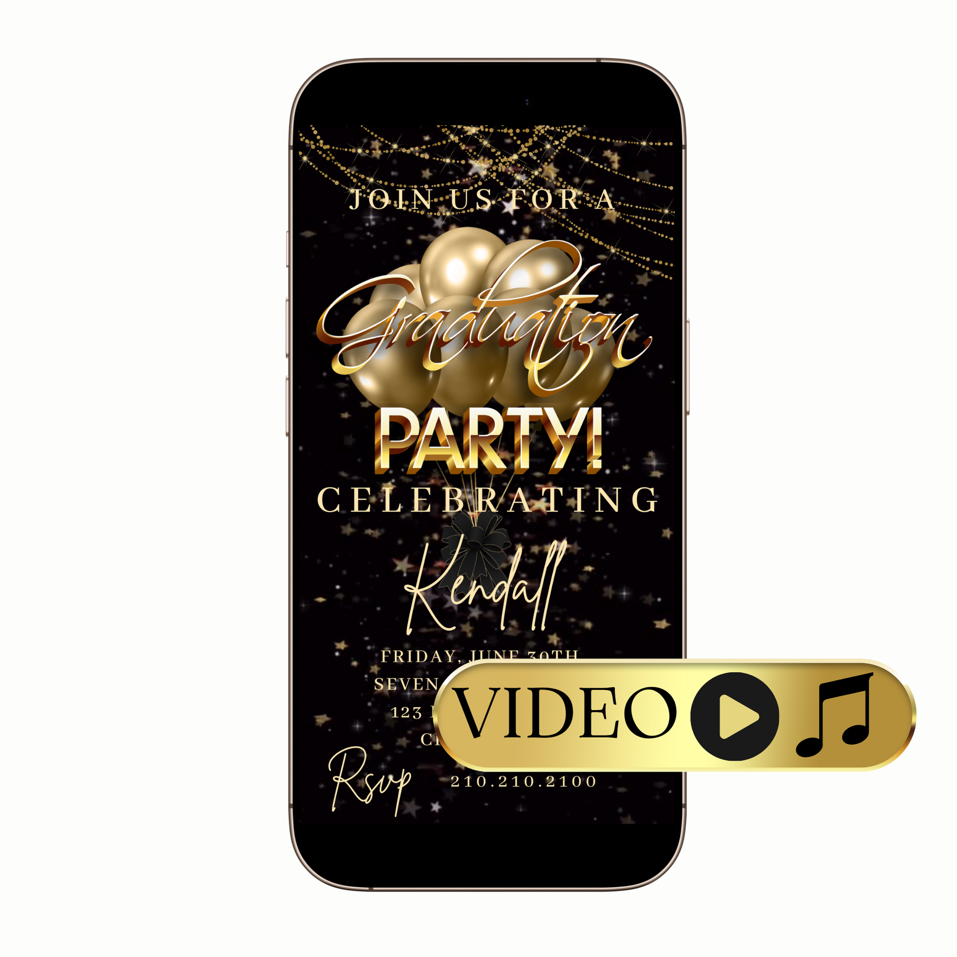 Editable Elegant Gold Balloon Digital Video Invitation Template