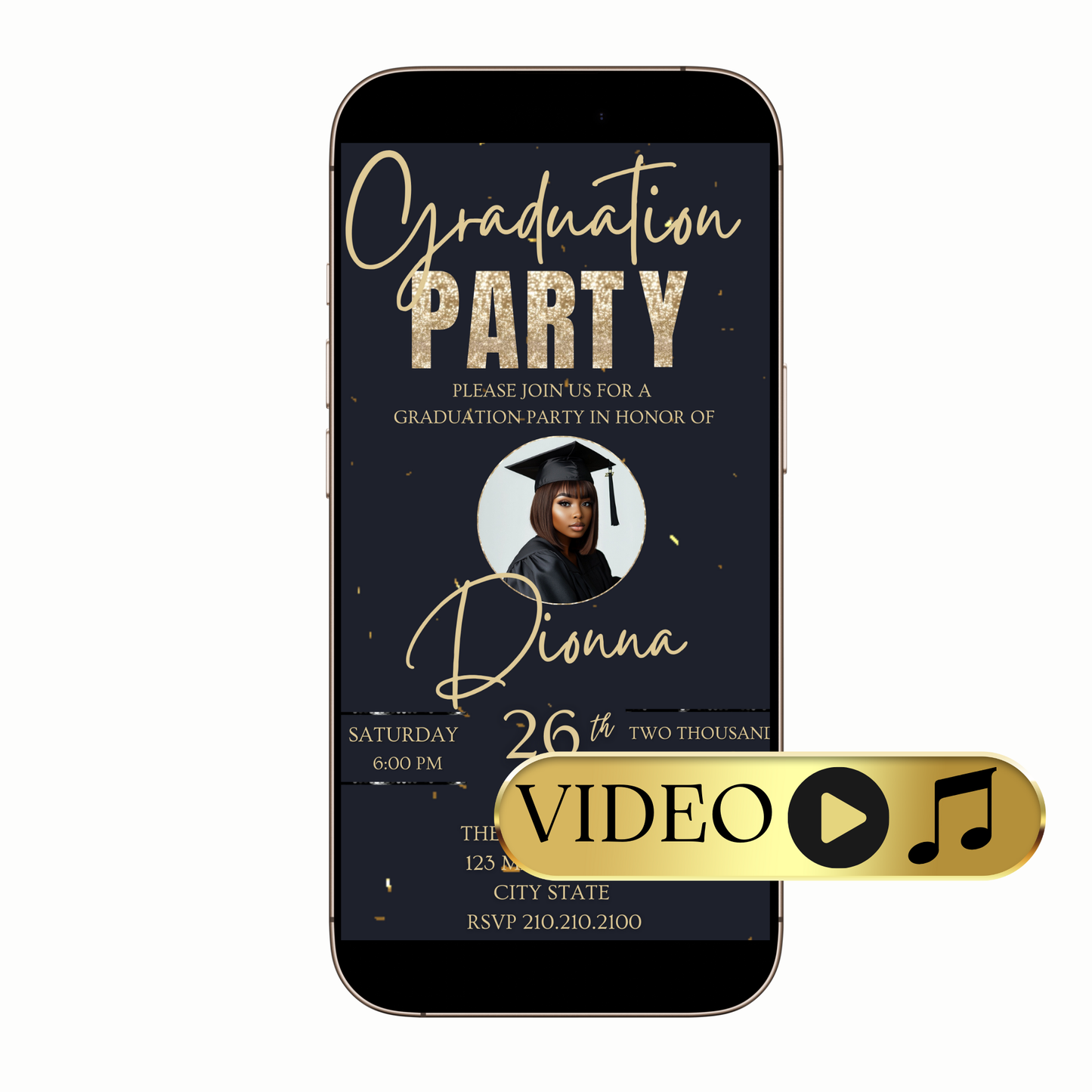 Graduation announcement MP4 video invitation with modern fonts
