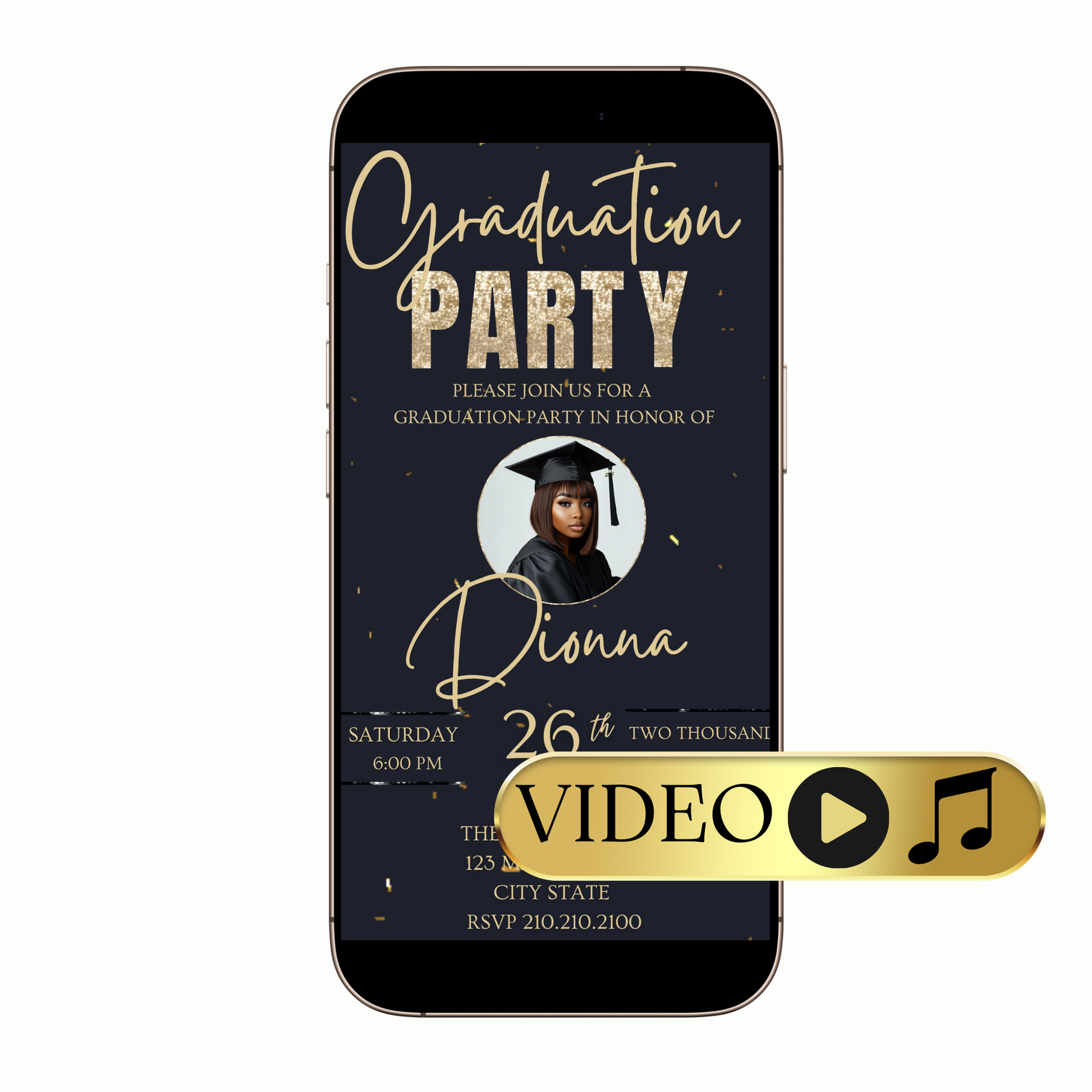 Graduation announcement MP4 video invitation with modern fonts