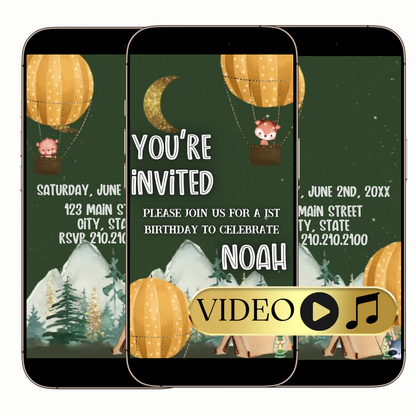 Hot air balloon party video invitation digital adventure