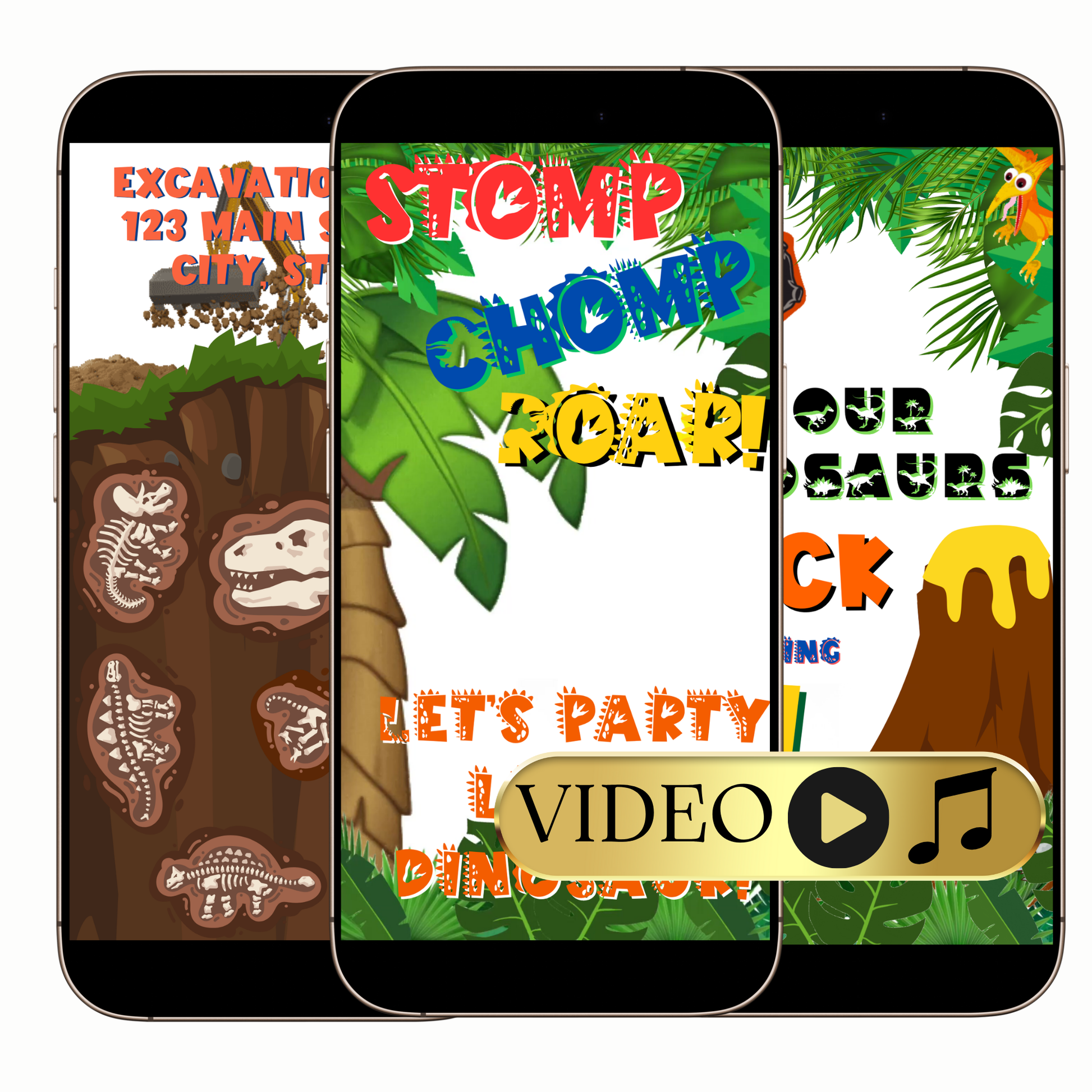 Dinosaur birthday party video invitation with tropical jungle theme