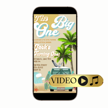 Editable Surfs Up Beach Theme Video Invitation Template