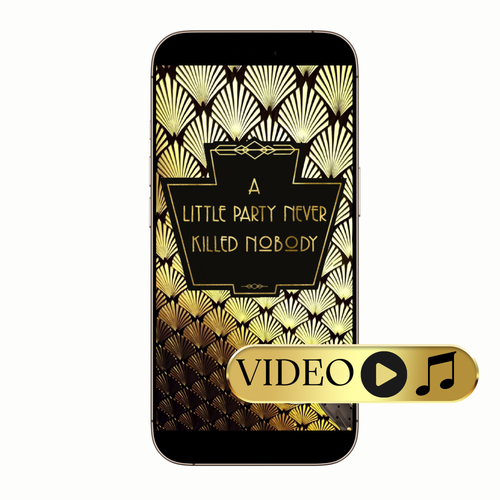 RSVP slide with minimalist icons inside an art-deco border