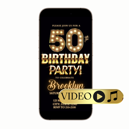 Editable Gold Lights Marquee Video Invitation Template