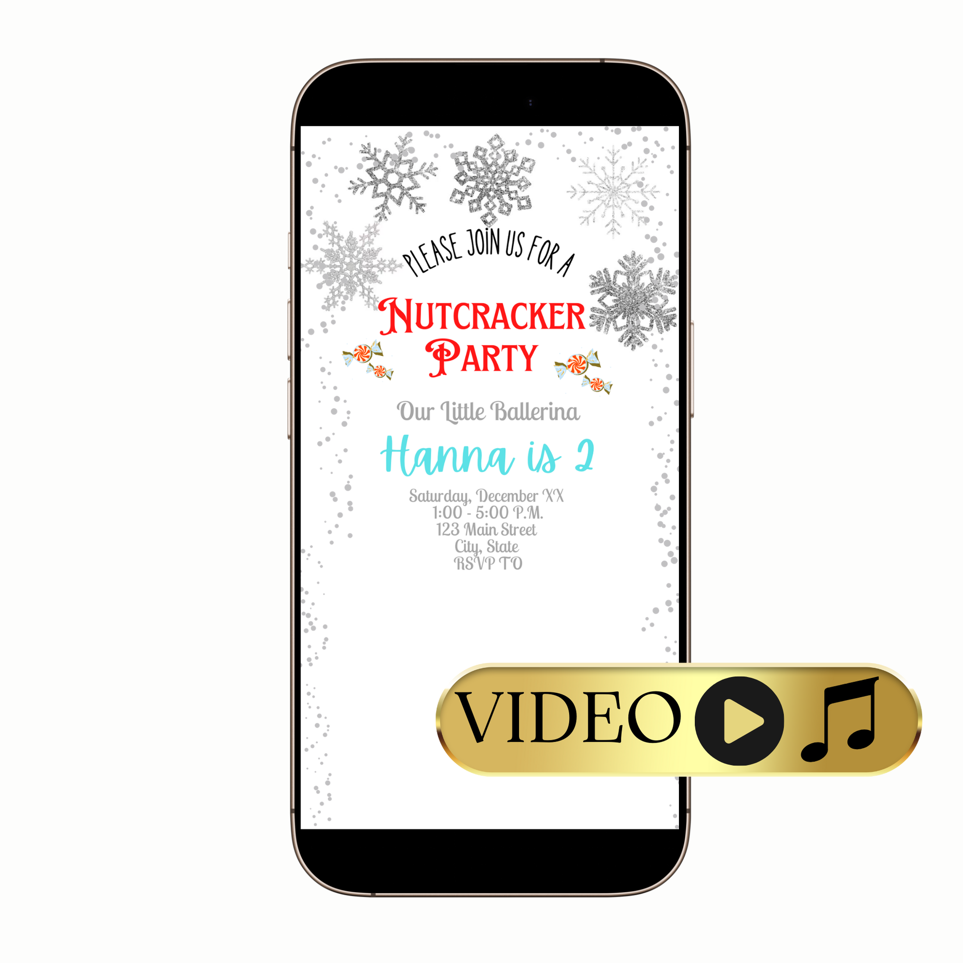 Elegant ballerina Nutcracker Christmas video invitation template