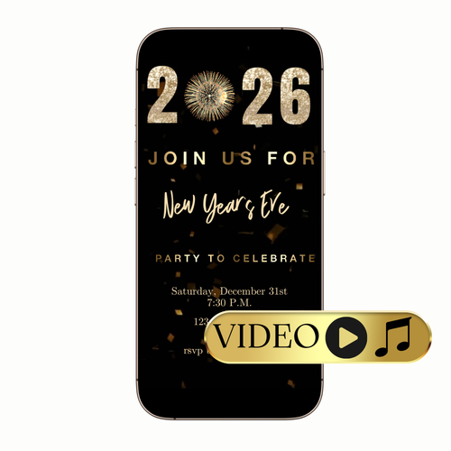 Digital 2026 fireworks video invitation for New Year's Eve