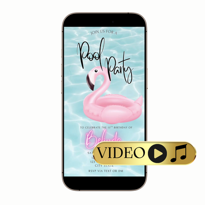 Editable Pink Flamingo Pool Video Invitation Template