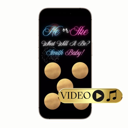 Gender reveal party video invitation with neon fireworks