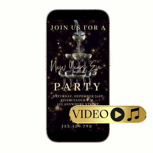 Digital champagne tower video invitation for New Year's Eve