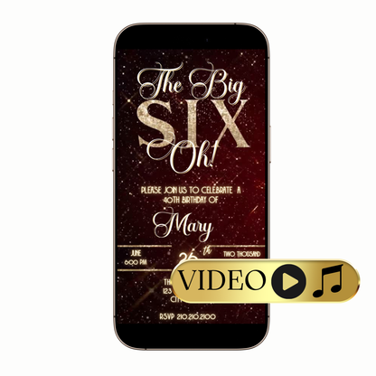 Editable Elegant Six-Oh Video Invite with Champagne Glass & Glam Vibes Template