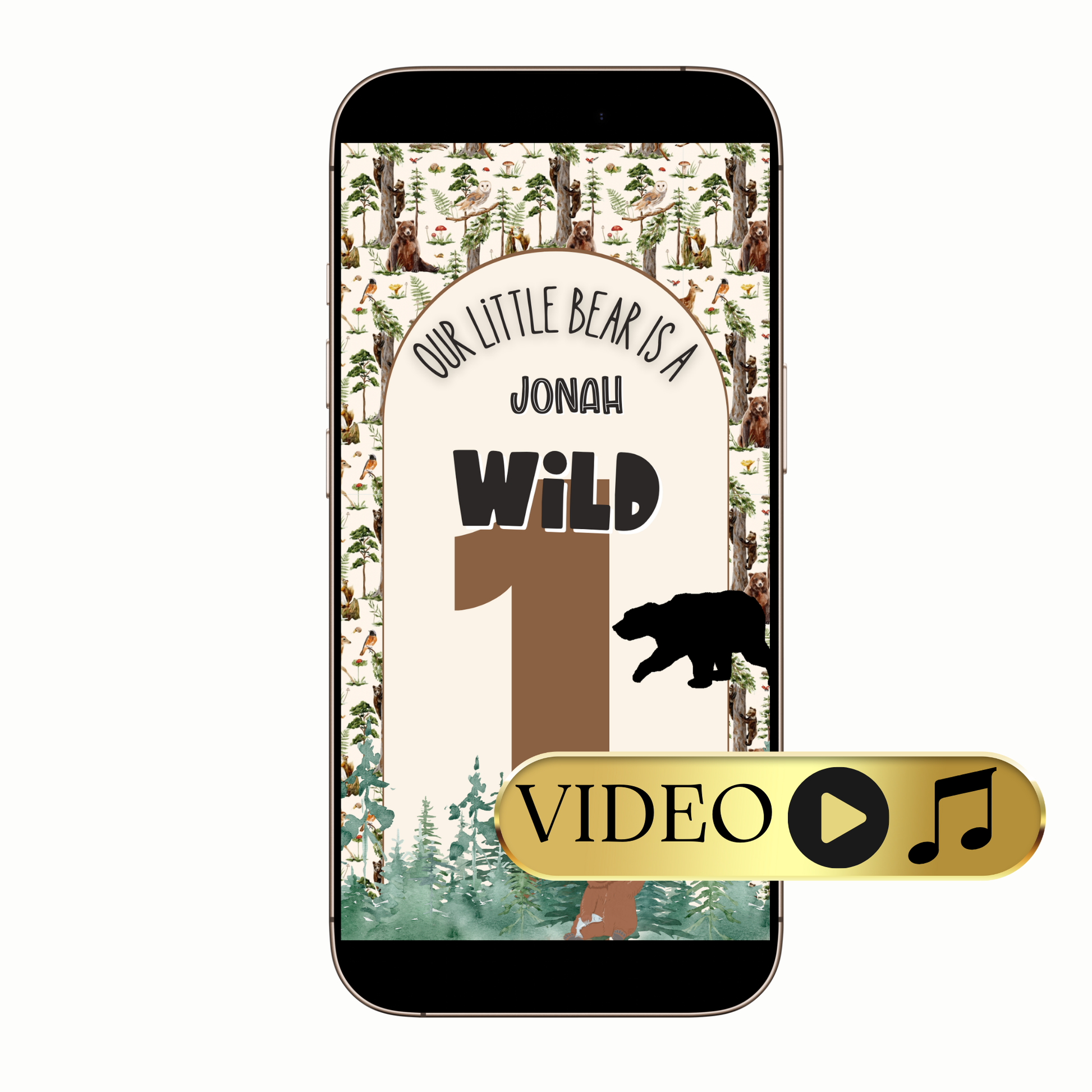 Animated Woodlands Bear video invite with earthy tones